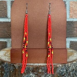 Red Southwest Pattern Seed Bead Earrings